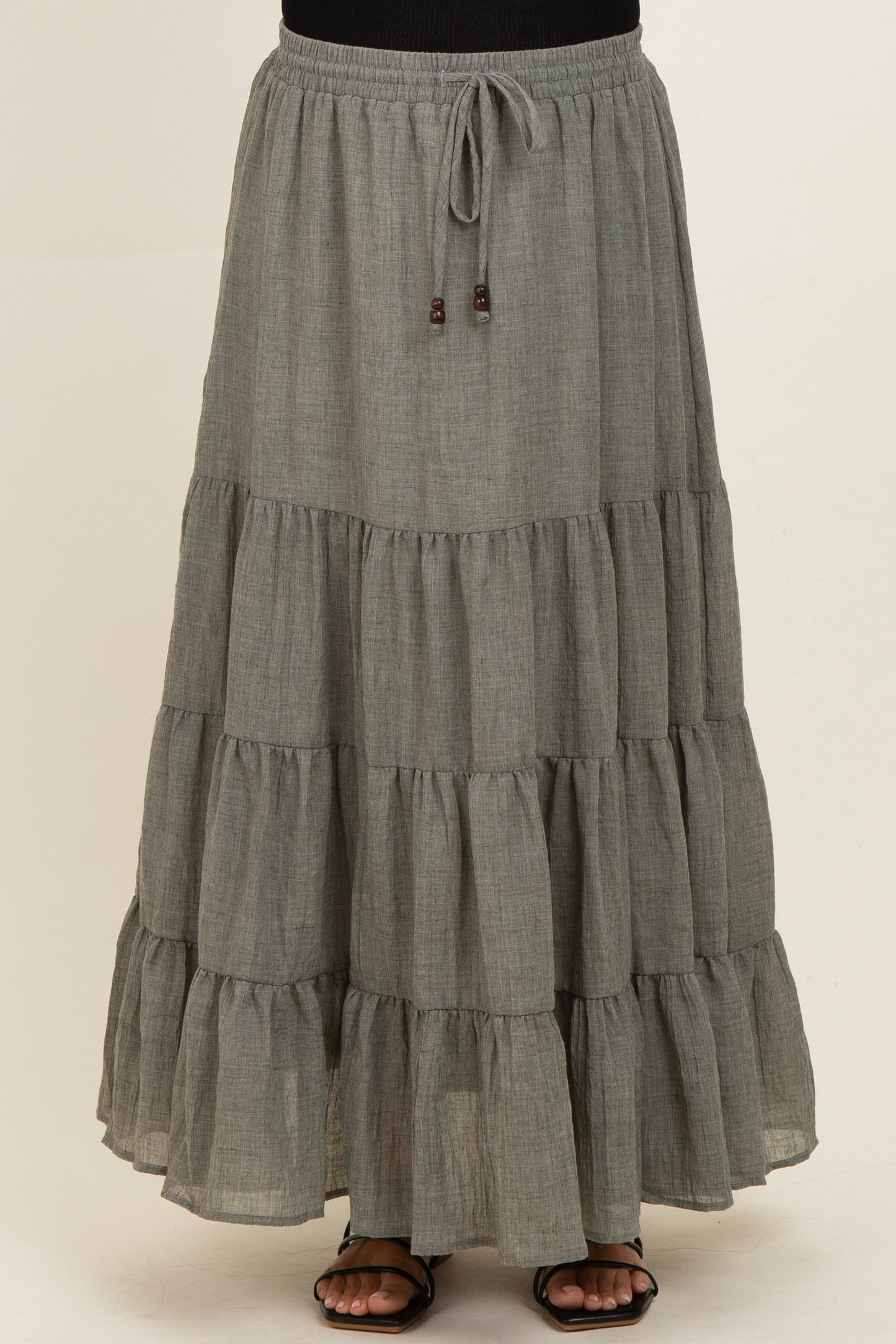 Olive Tiered Drawstring Maternity Maxi Skirt