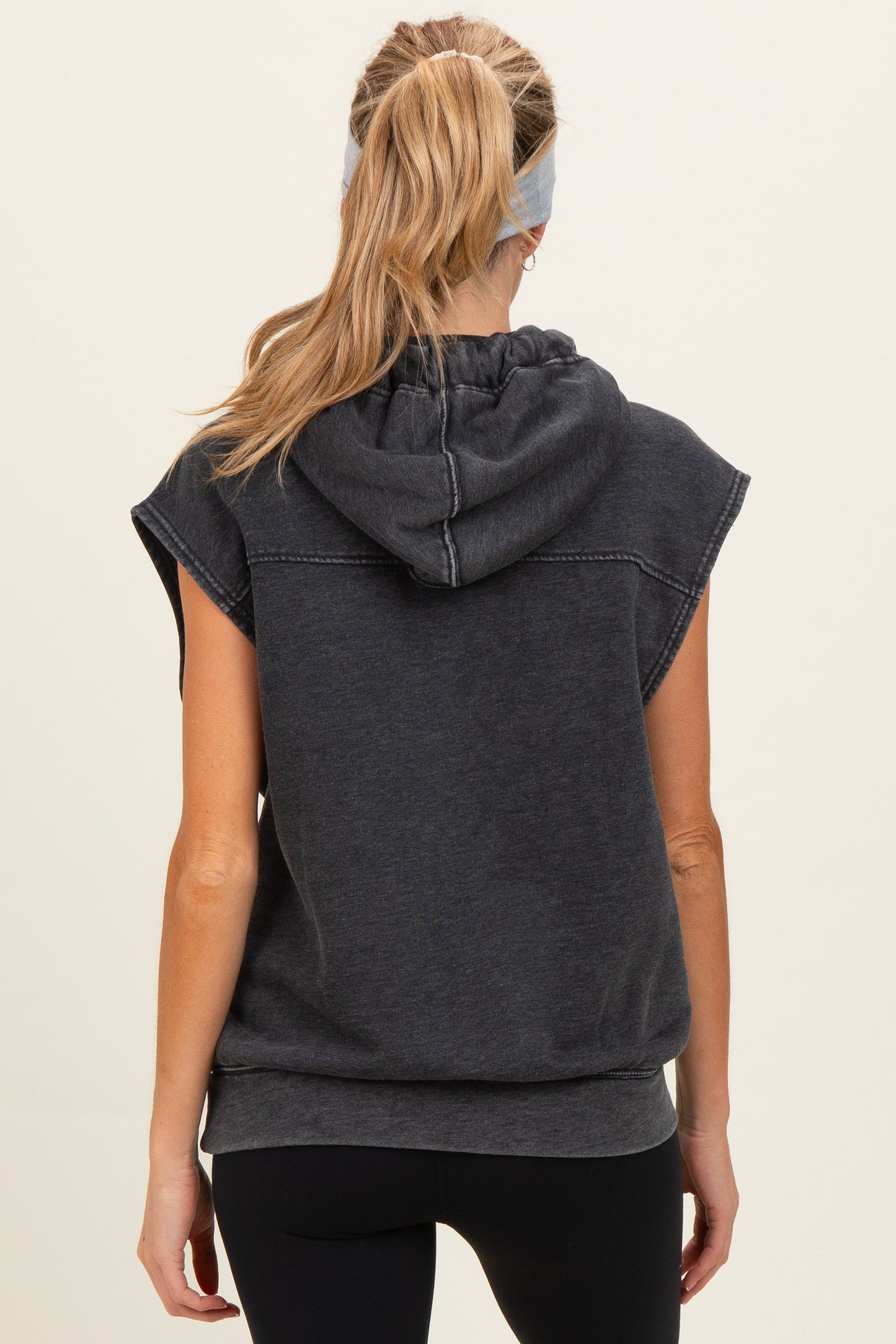 Black Mineral Wash Sleeveless Maternity Hoodie