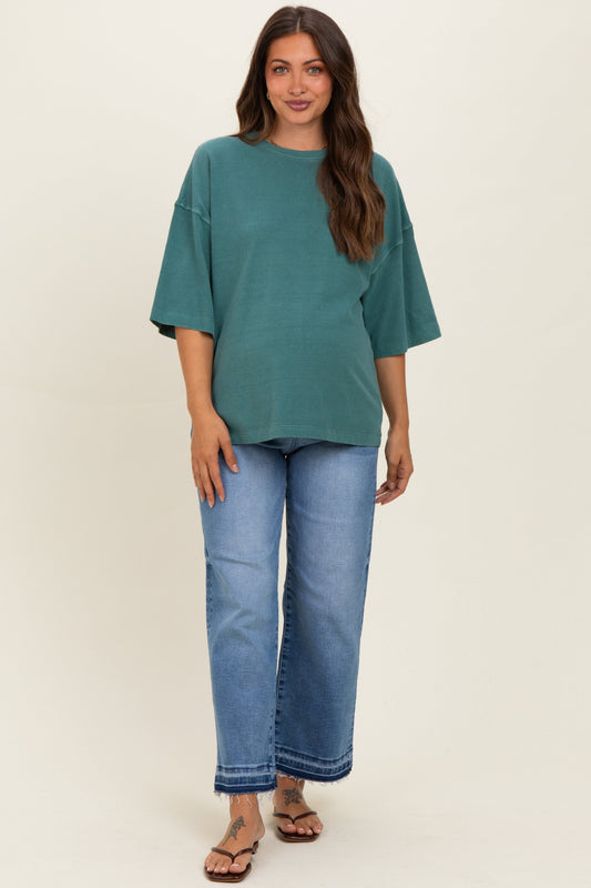 Dark Teal Pigment Oversized Half-Sleeve Maternity T-Shirt