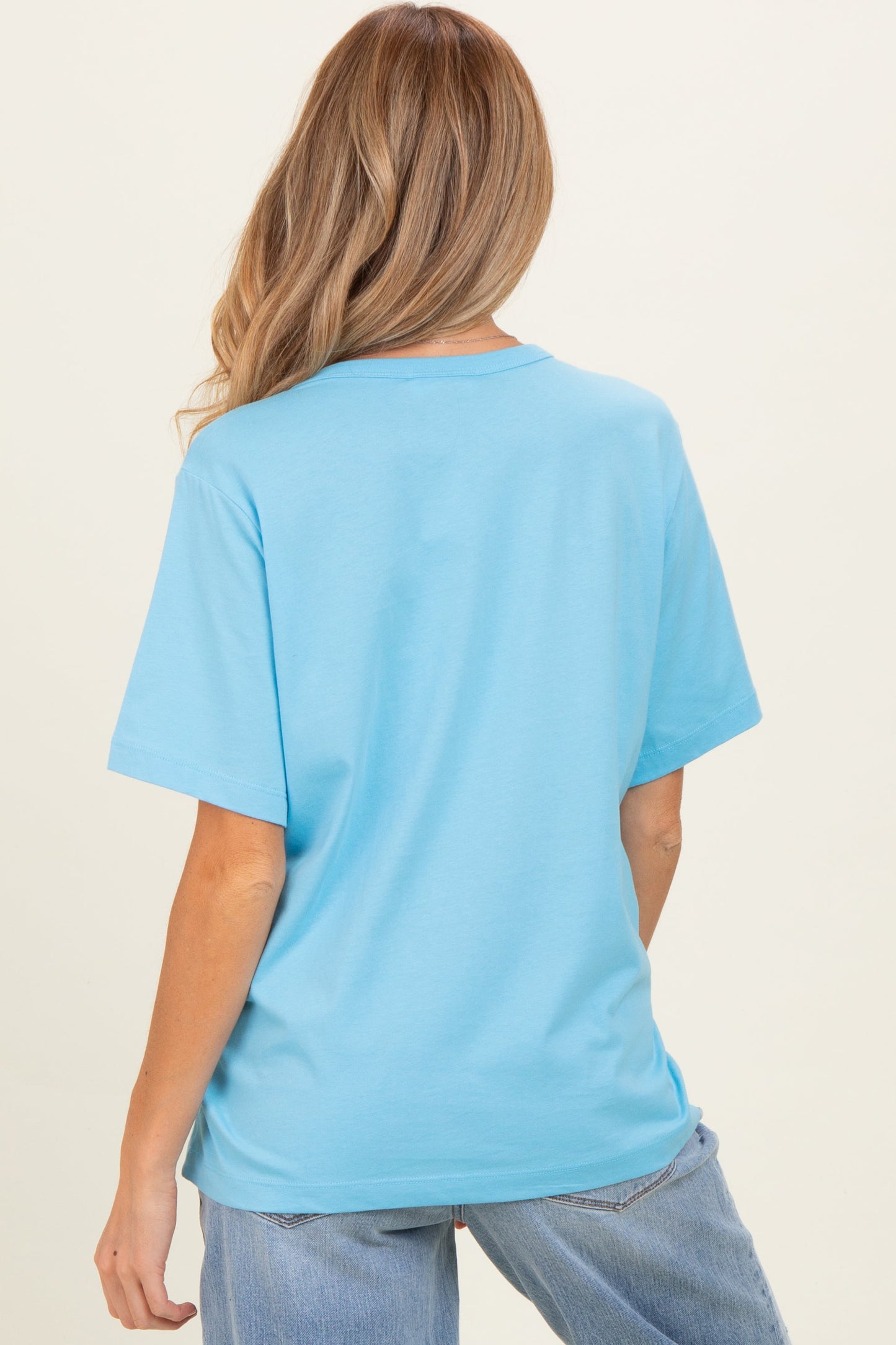 Blue Oversized Short Sleeve Crew Neck Maternity T-Shirt